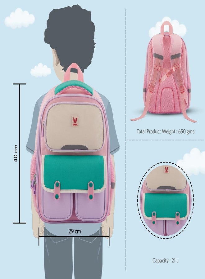 VAYA LY'L-CHAMP School Bags for Boys/Girls, 21L Lightweight and Waterproof Backpack for Class 1 to 5, Durable and Comfortable School Bag for Kids Aged 6-10 Years, Color - Pink - Image 5